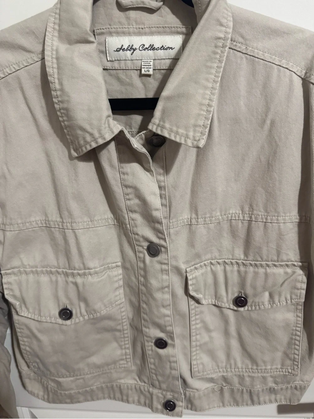 Sebby Collection Cropped Utility Jacket in Light Beige - Picture 2 of 4